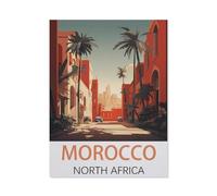 Maroc, Afrique du Nord, Affiche de Voyage Vintage，1000 Pièces Puzzle en Bois Intéressant Puzzle défi Cérébral pour Les Femmes Jouets De Décompression（75x50cm）-AH30