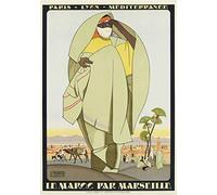 Maroc par Marseille Affiche Poster Reproduction/Format Size 50X70 cm Papier 300 GR-Vente du fichier numérique HD Possible Nous Consulter (Boutique : affichevintage.FR)