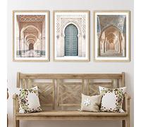 Marocain Porte Marrakech Mur Art Impressions Sur Toile Boho Toile Peinture Vert Bohème Beige Religieux Photos Salon Décor 90x60cmx3pcs Sans Cadre