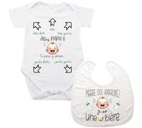 maroma Bavoir Marre des Biberons et Body /6 Mois/Tu Peux y Arriver Bébé/Body Futur Papa Cadeau Original Humour (Blanc, 6 Mois)