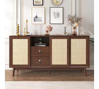 Marooma Armoire de Rangement en rotin avec 3 Portes coulissantes, Armoire de Bar de Cuisine Boho Buffet avec 2 tiroirs pour la Maison, Le Salon, la Salle à Manger, l'entrée, Respirante, Stable (A)
