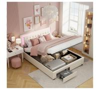 Marooma Lit double rembourré, en velours, avec espace de rangement, moderne, 180 x 200 cm, équipé de deux tiroirs, LED réglable, pour adultes et adolescents (180 x 200 cm)