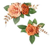 Marooma Lot de 2 Fleurs Artificielles pour Décoration de Gâteau de Mariage, Arrangements Floraux de Roses Orange Brûlées, Fleurs de Décoration de Gâteau, Fleurs de Gâteau