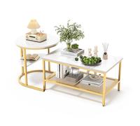 Marooma Lot de 2 Tables Basses gigognes, Tables en Bois à Cadre Doré Amovibles avec étagère de Rangement, Table d'appoint Moderne en Faux marbre pour Salon, Chambre à Coucher (Doré)