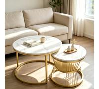 Marooma Lot de 2 tables basses rondes (or blanc, 70 x 45,5 cm)