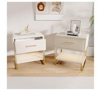 Marooma Lot de 2 tables de chevet modernes à double tiroir, table de chevet avec espace de rangement, pour chambre à coucher, salon, velours (blanc, 40 x 31 x 50 cm)