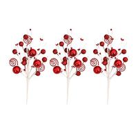 Marooma Lot de 3 Tiges de Baies de Noël, Brindilles de Baies Artificielles de 28 Cm, Boules à Paillettes, Décorations de Branches Florales de Noël et Pics à Boules pour (Rouge)