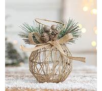 Marooma Lot de 4 boules en mousse de jute à suspendre pour sapin de Noël avec nœud en toile de jute et pomme de pin