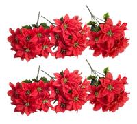 Marooma Poinsettia artificielles Rouges à 7 têtes en Tissu de Soie pour décoration de Noël (Lot de 6)