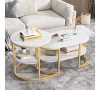 Marooma Set de 2 Tables Basses de Salon Empilables, Table Centrale Moderne en Faux Marbre avec Plateau à 2 Niveaux, Hauteur Réglable, pour Chambre à Coucher (Doré)