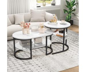 Marooma Set de 2 Tables Basses de Salon Empilables, Table Centrale Moderne en Faux Marbre avec Plateau à 2 Niveaux, Hauteur Réglable, pour Chambre à Coucher (Noir)