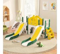 Marooma Toboggan bébé 7 en 1 pour 1 à 3 Ans,Grand Toboggan pour Enfants, Aire de Jeux intérieure avec Panier de Basket et télescope, avec Structure d'escalade, Tunnel en Arc (Glissière Double)