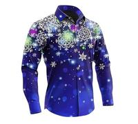 MaroYanYML Chemise de Noël pour Hommes avec Flocons de Neige Manches Longues imprimée en 3D à Boutons Chemise de fête Père Noël