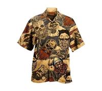 MaroYanYML Chemise hawaïenne à Manches Courtes et Boutons pour Homme imprimé 3D Ananas et crâne Chemisier Tropical Aloha pour la Plage