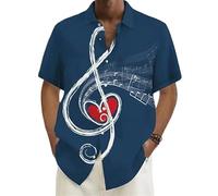 MaroYanYML Chemise hawaïenne à Manches Courtes et Boutons pour Homme imprimée en 3D avec Motif Musical clé de Sol et cœur pour l'été la Plage et Les activités de Plein air Blouse Aloha