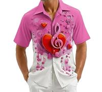 MaroYanYML Chemise hawaïenne à Manches Courtes et Boutons pour Homme imprimée en 3D avec Motif Musical clé de Sol et cœur pour l'été la Plage et Les activités de Plein air Blouse Aloha