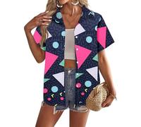 MaroYanYML Chemise hawaïenne pour Femmes à Manches Courtes imprimée de Figures géométriques Chemise Aloha d'été Chemise Tropicale à Boutons Chemise décontractée pour Les Vacances