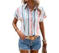 MaroYanYML Chemise hawaïenne pour Femmes à Manches Courtes imprimée de Figures géométriques Chemise Aloha d'été Chemise Tropicale à Boutons Chemise décontractée pour Les Vacances