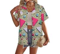 MaroYanYML Chemise hawaïenne pour Femmes à Manches Courtes imprimée de Figures géométriques Chemise Aloha d'été Chemise Tropicale à Boutons Chemise décontractée pour Les Vacances