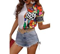 MaroYanYML Chemise hawaïenne pour Femmes à Manches Courtes imprimée de Figures géométriques Chemise Aloha d'été Chemise Tropicale à Boutons Chemise décontractée pour Les Vacances