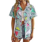 MaroYanYML Chemise hawaïenne pour Femmes à Manches Courtes imprimée de Figures géométriques Chemise Aloha d'été Chemise Tropicale à Boutons Chemise décontractée pour Les Vacances