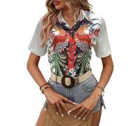 MaroYanYML Chemise hawaïenne pour Femmes à Manches Courtes imprimée de Figures géométriques Chemise Aloha d'été Chemise Tropicale à Boutons Chemise décontractée pour Les Vacances