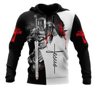 MaroYanYML Chrétien Sweat à Capuche Jésus Imprimé en 3D Sweat à Capuche Hommes/Femmes Templiers Pullover Décontracté Tops