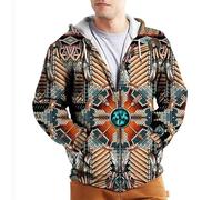 MaroYanYML Native American Indian 3D Imprimé Femmes Hommes Capuche Tribal Graphique Complet Zip Fermer Manches Longues Sweatshirt Vêtement d'extérieur Top