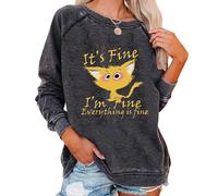 MaroYanYML Sweat-Shirt décontracté pour Femme avec imprimé Chat Rigolo « It's Fine I'm Fine » Lettrage rétro Manches Longues Coupe Ample Pulls et Hauts Printemps-Automne
