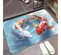 MaroYanYML Tapis de Bain Absorbant antidérapant à Motif de Poisson Koi et Dauphin Tapis de Douche à séchage Rapide en 3 Couches imprimé étang d'eau pour Le Sol de l'entrée ou de la Salle de Bain