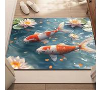 MaroYanYML Tapis de Bain Absorbant antidérapant à Motif de Poisson Koi et Dauphin Tapis de Douche à séchage Rapide en 3 Couches imprimé étang d'eau pour Le Sol de l'entrée ou de la Salle de Bain