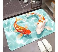 MaroYanYML Tapis de Bain Absorbant antidérapant à Motif de Poisson Koi et Dauphin Tapis de Douche à séchage Rapide en 3 Couches imprimé étang d'eau pour Le Sol de l'entrée ou de la Salle de Bain