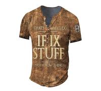 MaroYanYML That's What I Do I Fix Stuff and I Know Things T-Shirt pour Hommes drôle Lettre 3D Impression Henley Chemise Extérieur Bouton col en V Pullover Tops