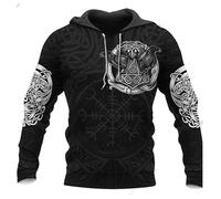 MaroYanYML Viking Tattoo Sweats à Capuche Femmes Hommes 3D Impression Nordique Mythologie Pullover À Capuche Sweatshirt Sweat à Capuche avec Poche