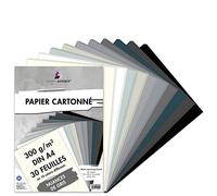MarpaJansen Lot de 30 feuilles de papier cartonné, 10 teintes grises, Format A4, 300 g/m²