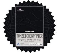 MARPAJANSEN Lot de 50 Feuilles de Papier à Dessin Noir Mat - Format A3-130 g/m² - Certifié Blauer Engel
