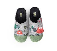 MARPEN SLIPPERS, Chaussons d'hiver Ouverts en Feutre avec Broderie pour Femme, Tortue et Lapin Gris Vert et Rouge, Taille 36
