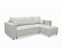 MARPUR Canapé d'angle Rio en forme de L convertible avec coffre de lit, couleur gris clair, tissu velours, méridienne universelle