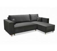 MARPUR Canapé d'angle Rio en forme de L convertible avec coffre de lit, gris foncé, tissu velours, méridienne universelle