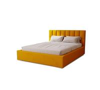 MARPUR Lit capitonné Dream 160 x 200 cm avec tête de lit, lit double avec tiroir de lit et sommier à lattes en bois, velours jaune