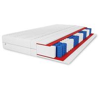 MARPUR Salsa Matelas à ressorts ensachés 7 zones 200 x 200 cm, double face, dureté H3, hauteur env. 18 cm, couleur : blanc, avec housse