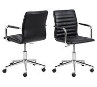 Marque Amazon - Movian Chaise de bureau en cuir artificiel à dossier bas et accoudoirs, Noir