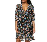 Marque Amazon - TRUTH & FABLE Robe Midi Portefeuille en Mousseline Femme, Bleu (Bright Floral), 40, Label:M