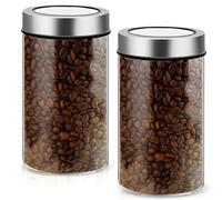 Marque Boîtes À Café Hermétiques : Ensemble De 2, 800ml, Verre Borosilicate-Acier Inoxydable, Avec Couvercle À Vide, Idéal Pour Grains De Café & Thé (90 * 160 mm)