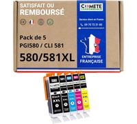 , Marque França - 580Xl 581Xl - 5 Cartouches D'Encre Compatibles Avec Pgi-580 Cli-581 Pg580 Cl581 580 581 - Pour Pixma Ts8250 Tr8550 Ts8150 Ts8151 Ts9150 (2 Noir Et 3 Couleur)