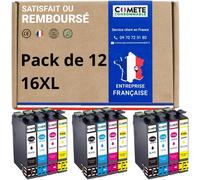 Marque française - 16XL - 12 Cartouches d'encre Compatibles avec Epson 16 XL T1631 Stylo Plume - pour Cartouche Epson Workforce WF-2510 WF-2750 WF-2760 WF-2530 (3 Noir et 9 Couleur)