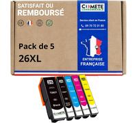 Marque française - 26XL - 5 Cartouches d'encre Compatibles pour Epson 26 XL Ours Polaire - pour Epson Expression XP-600 XP-620 XP-510 XP-520 XP-820 XP-810 XP-700 XP-720 (2 Noir et 3 Couleur)