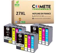 Marque française - 27XL - 12 Cartouches d'encre Compatibles pour Epson 27 XL Réveil (T2711 T2712 T2713 T2714 T2715) - pour Epson Workforce WF3600 WF7600 (3 Noir et 9 Couleur)