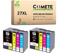Marque française - 27XL - 8 Cartouches d'encre Compatibles avec Epson 27 XL Réveil (T2711 T2712 T2713 T2714 T2715) - pour Epson Workforce WF 7620DTWF WF 3620DWF (2 Noir et 6 Couleur)