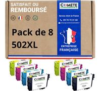 Marque française - 502XL - 8 Cartouches d'encre Compatibles avec Epson 502 ou 502XL Jumelles - pour Epson Expression Home XP 5100 XP 5105 Workforce WF-2860 WF-2865 (2 Noir et 6 Couleur)